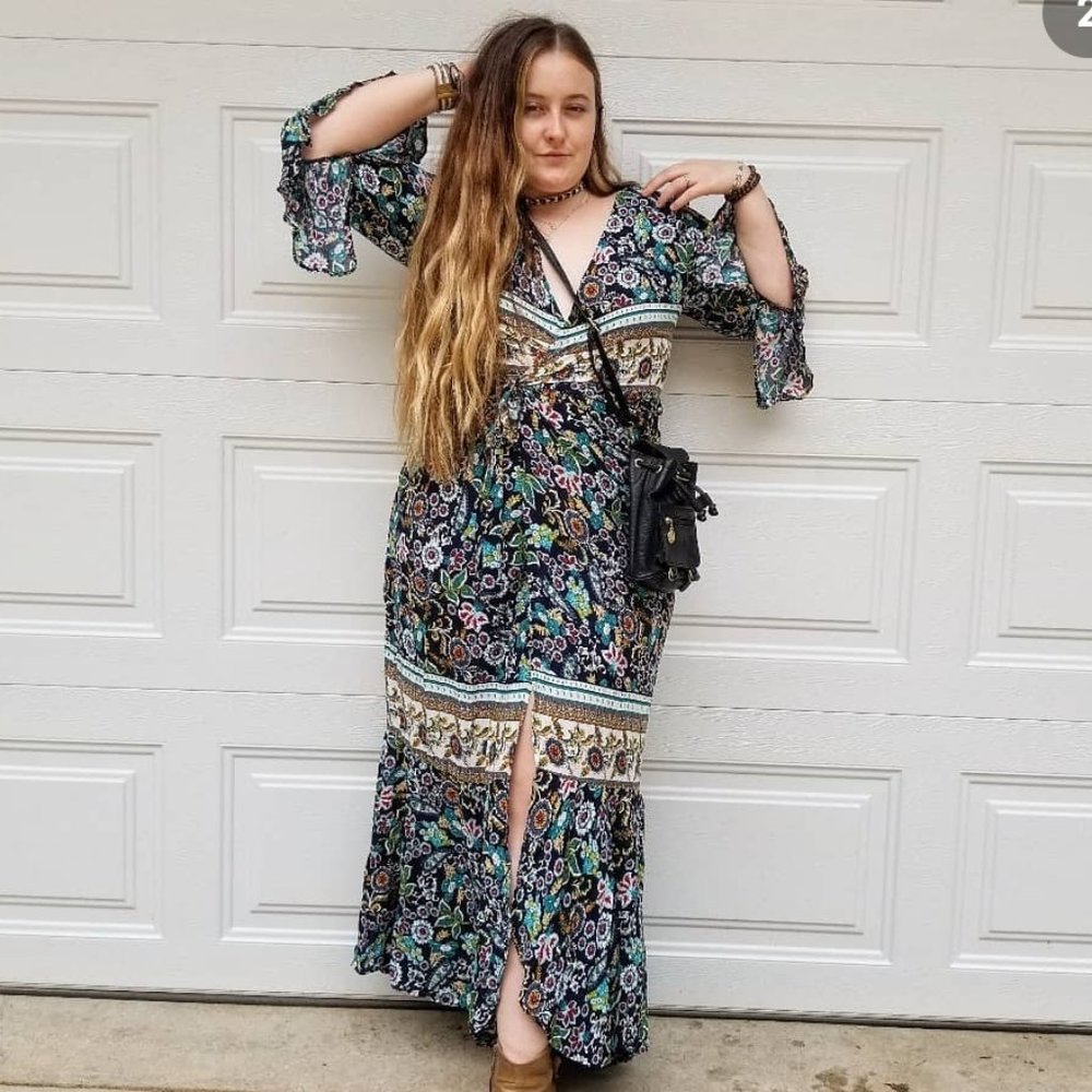 Long sleeve bobo maxi dress, mult colour large